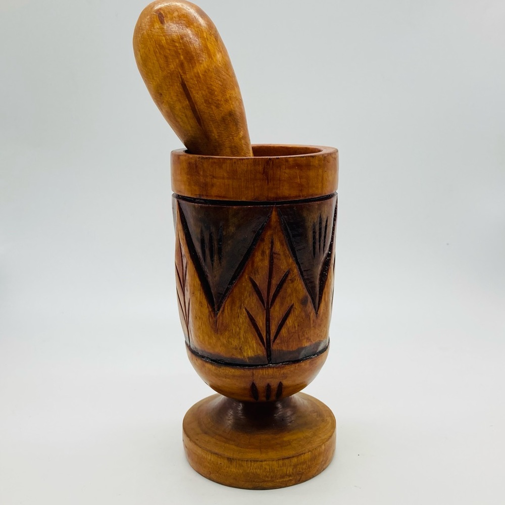 Handmade Carved Wooden Pestle And Mortar Set